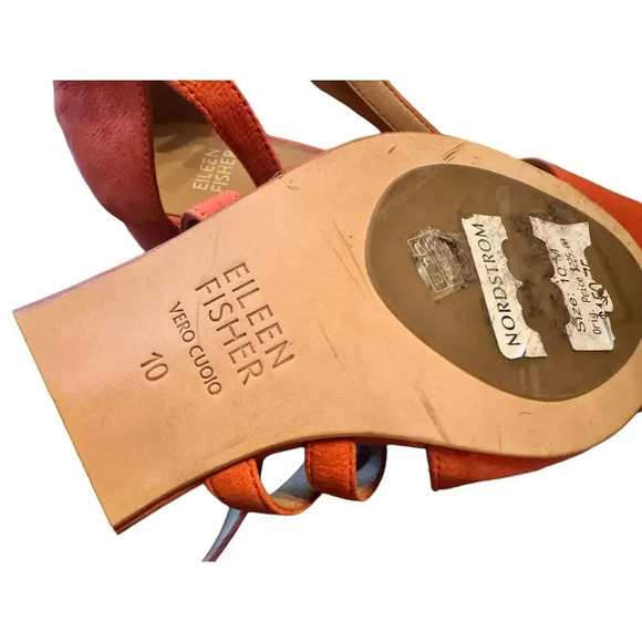 Eileen Fisher Orange Suede Strappy Block Heel Sandals Zip Back Women Size 10 - Picture 5 of 7